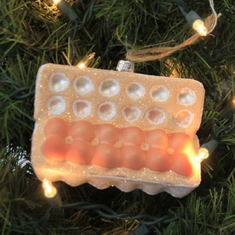 CODY FOSTER ONE DOZEN BROWN ORGANIC EGGS GLASS CHRISTMAS ORNAMENT NEW